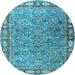 Round Machine Washable Animal Light Blue Traditional Rug, wshtr4394lblu