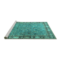 Sideview of Machine Washable Animal Turquoise Traditional Area Rugs, wshtr4394turq