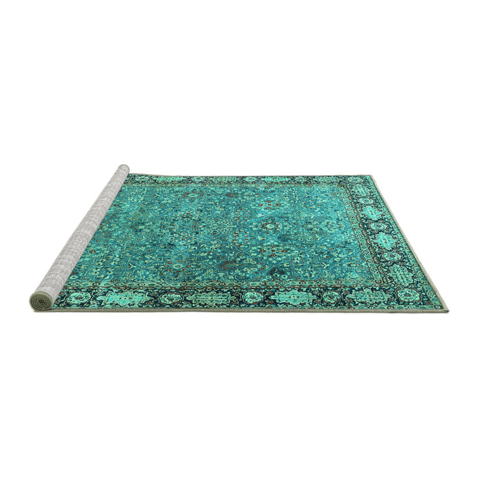 Sideview of Machine Washable Animal Turquoise Traditional Area Rugs, wshtr4394turq