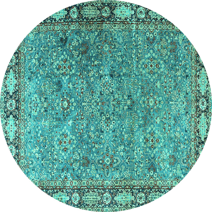 Round Machine Washable Animal Turquoise Traditional Area Rugs, wshtr4394turq
