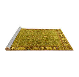 Sideview of Machine Washable Animal Yellow Traditional Rug, wshtr4394yw