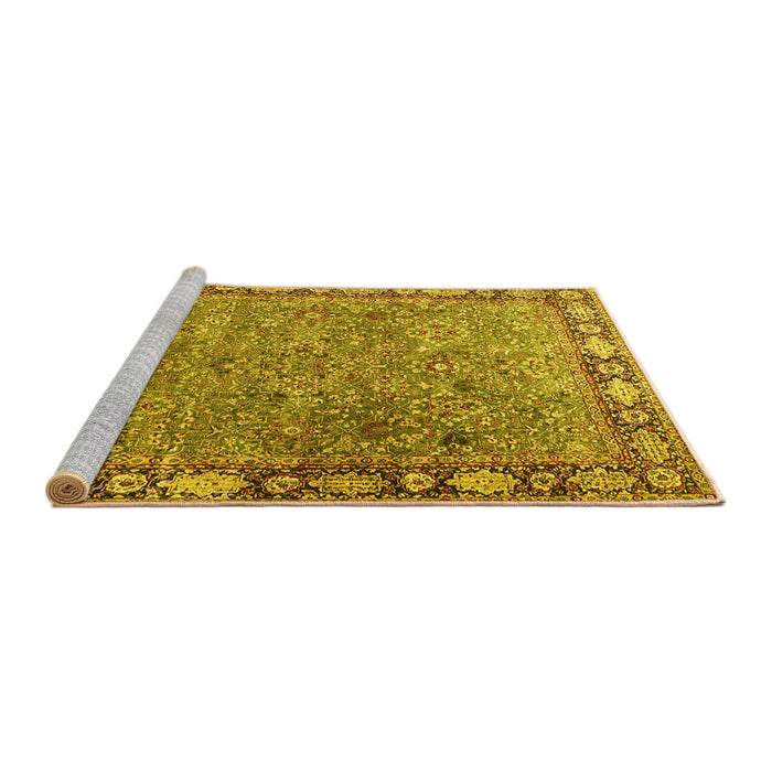 Sideview of Machine Washable Animal Yellow Traditional Rug, wshtr4394yw