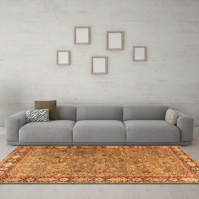 Machine Washable Animal Orange Traditional Area Rugs in a Living Room, wshtr4394org