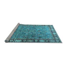 Sideview of Machine Washable Animal Light Blue Traditional Rug, wshtr4394lblu