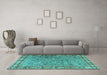 Machine Washable Animal Turquoise Traditional Area Rugs in a Living Room,, wshtr4394turq