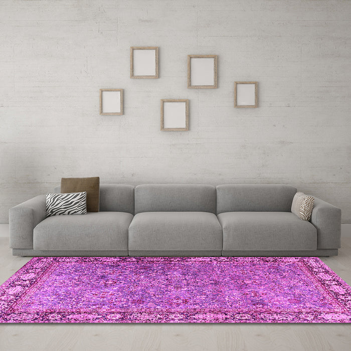 Machine Washable Animal Pink Traditional Rug in a Living Room, wshtr4394pnk