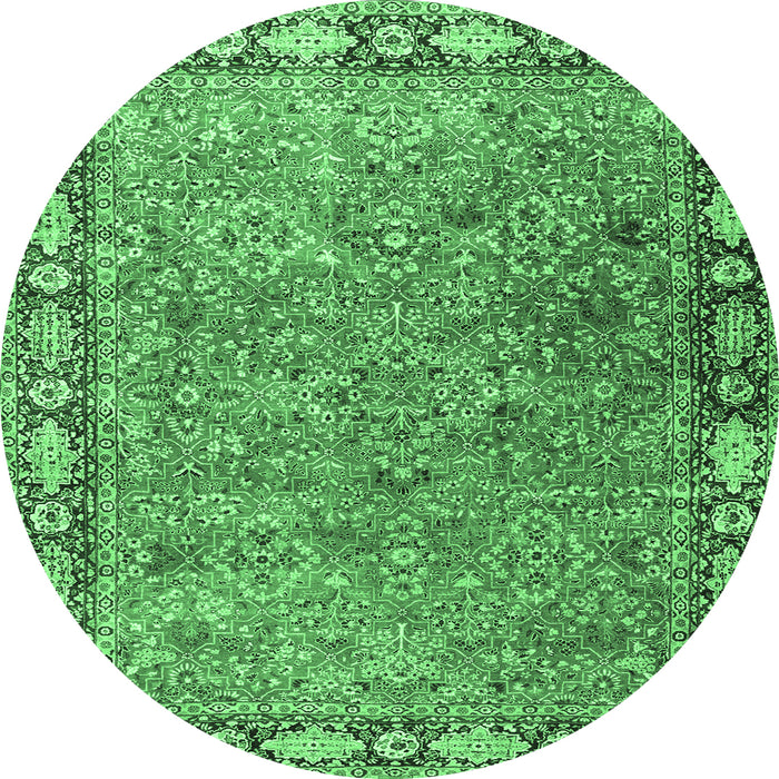 Round Machine Washable Animal Emerald Green Traditional Area Rugs, wshtr4394emgrn