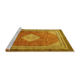 Sideview of Machine Washable Medallion Yellow Traditional Rug, wshtr4395yw