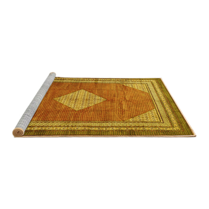 Sideview of Machine Washable Medallion Yellow Traditional Rug, wshtr4395yw