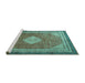 Sideview of Machine Washable Medallion Turquoise Traditional Area Rugs, wshtr4395turq