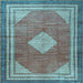 Square Machine Washable Medallion Light Blue Traditional Rug, wshtr4395lblu