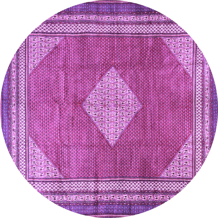 Round Machine Washable Medallion Purple Traditional Area Rugs, wshtr4395pur