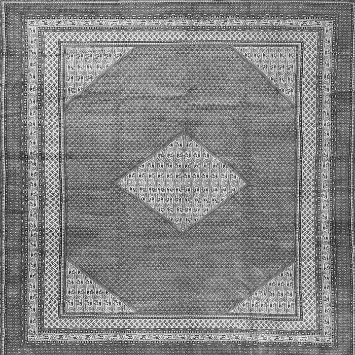 Round Machine Washable Medallion Gray Traditional Rug, wshtr4395gry