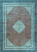 Machine Washable Medallion Light Blue Traditional Rug, wshtr4395lblu