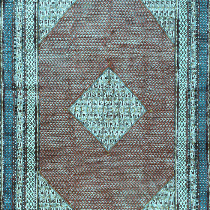 Machine Washable Medallion Light Blue Traditional Rug, wshtr4395lblu