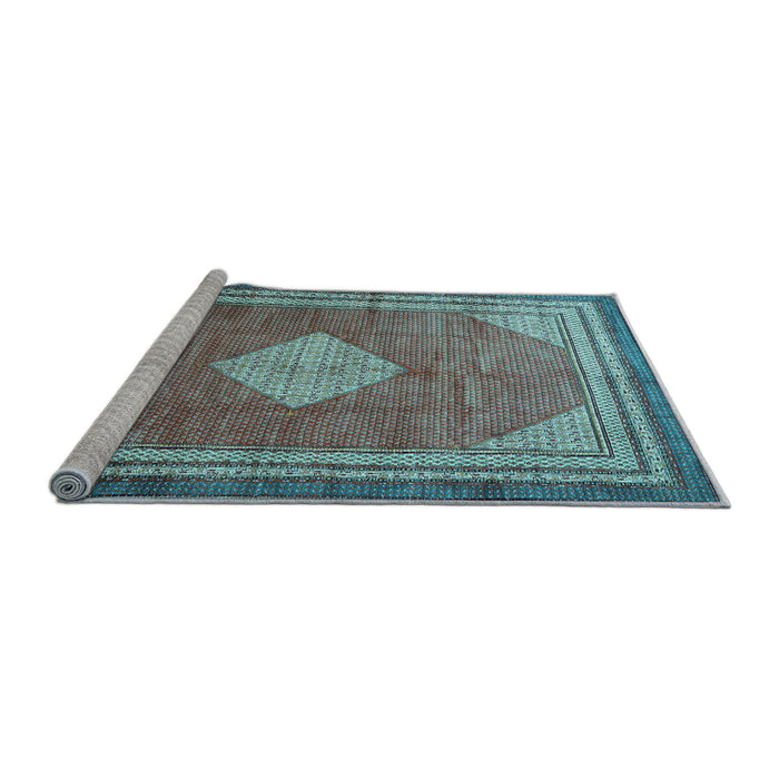 Sideview of Machine Washable Medallion Light Blue Traditional Rug, wshtr4395lblu