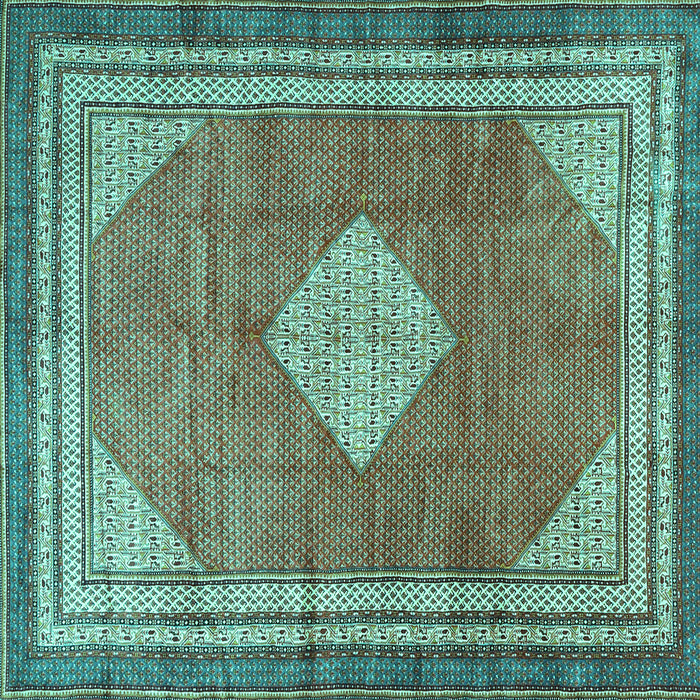 Square Medallion Turquoise Traditional Rug, tr4395turq