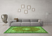 Machine Washable Medallion Green Traditional Area Rugs in a Living Room,, wshtr4395grn