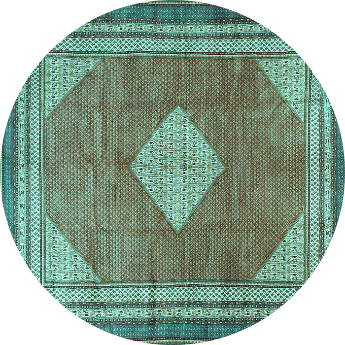 Round Medallion Turquoise Traditional Rug, tr4395turq