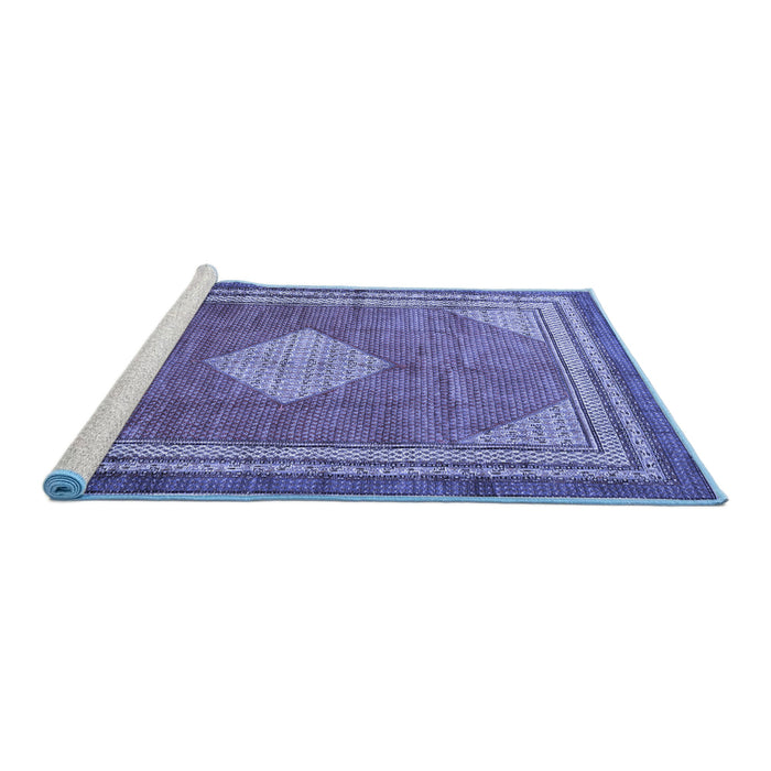 Sideview of Machine Washable Medallion Blue Traditional Rug, wshtr4395blu