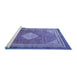 Sideview of Machine Washable Medallion Blue Traditional Rug, wshtr4395blu