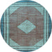 Round Medallion Light Blue Traditional Rug, tr4395lblu