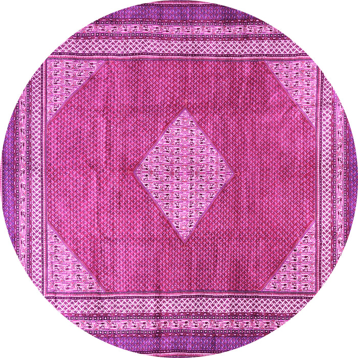 Round Machine Washable Medallion Pink Traditional Rug, wshtr4395pnk