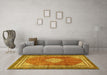 Machine Washable Medallion Yellow Traditional Rug in a Living Room, wshtr4395yw