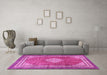 Machine Washable Medallion Pink Traditional Rug in a Living Room, wshtr4395pnk