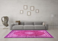 Machine Washable Medallion Pink Traditional Rug, wshtr4395pnk