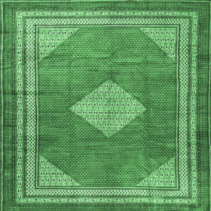 Square Medallion Emerald Green Traditional Rug, tr4395emgrn