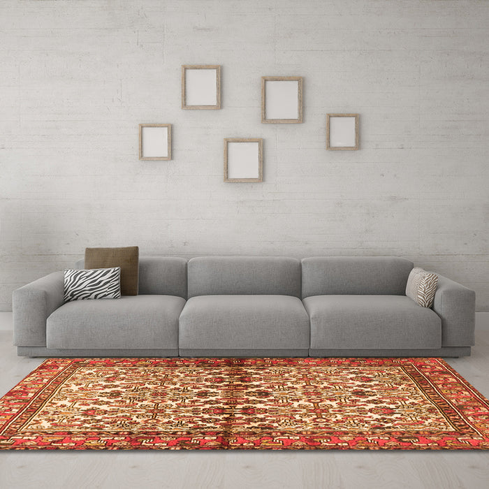 Machine Washable Persian Orange Traditional Area Rugs in a Living Room, wshtr4396org