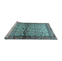 Sideview of Machine Washable Persian Light Blue Traditional Rug, wshtr4396lblu