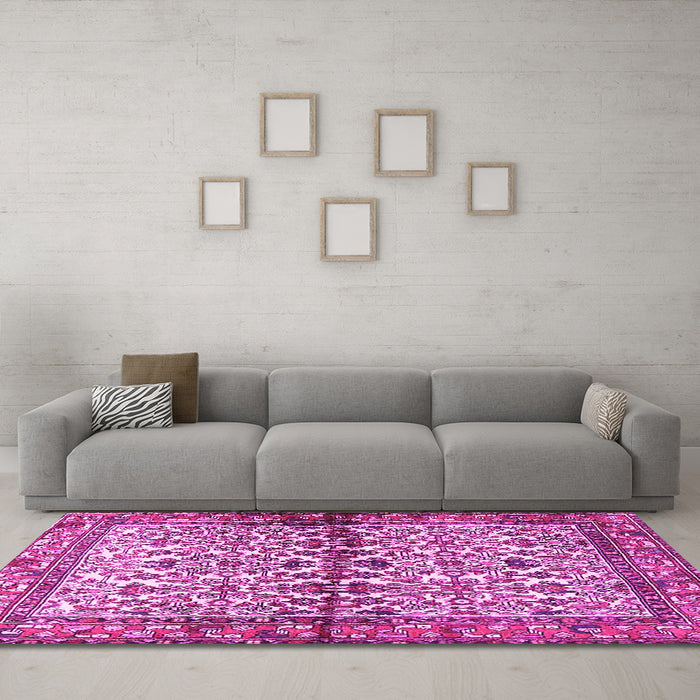 Machine Washable Persian Pink Traditional Rug in a Living Room, wshtr4396pnk