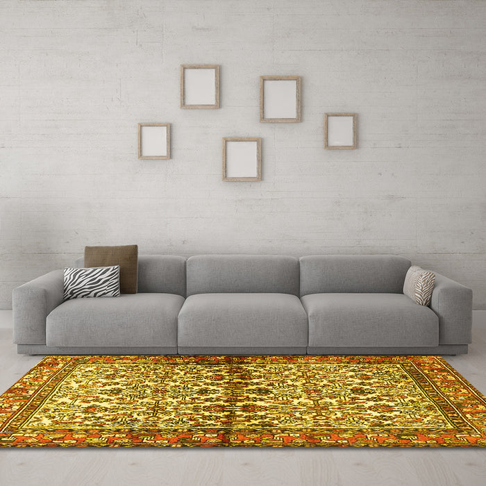 Machine Washable Persian Yellow Traditional Rug in a Living Room, wshtr4396yw