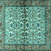 Square Machine Washable Persian Turquoise Traditional Area Rugs, wshtr4396turq