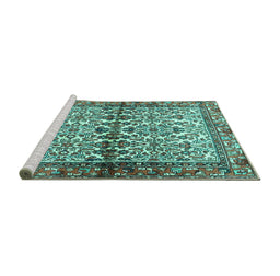Sideview of Machine Washable Persian Turquoise Traditional Area Rugs, wshtr4396turq