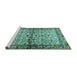 Sideview of Machine Washable Persian Turquoise Traditional Area Rugs, wshtr4396turq