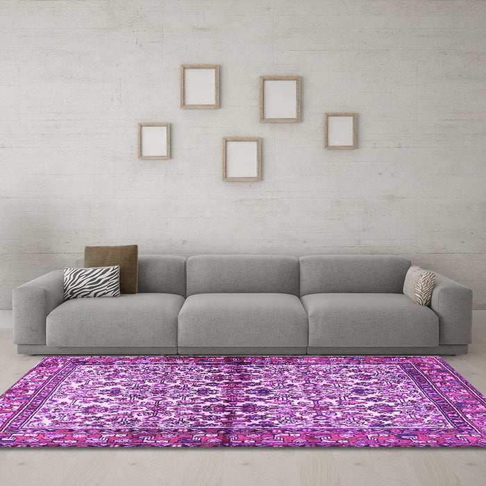 Machine Washable Persian Purple Traditional Area Rugs in a Living Room, wshtr4396pur