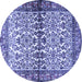 Round Machine Washable Persian Blue Traditional Rug, wshtr4396blu