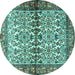 Round Machine Washable Persian Turquoise Traditional Area Rugs, wshtr4396turq