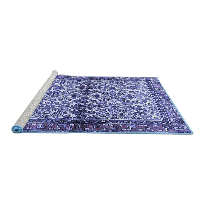 Sideview of Machine Washable Persian Blue Traditional Rug, wshtr4396blu