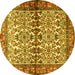 Round Machine Washable Persian Yellow Traditional Rug, wshtr4396yw