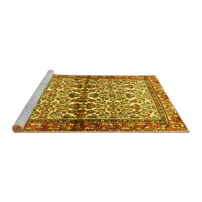 Sideview of Machine Washable Persian Yellow Traditional Rug, wshtr4396yw