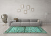 Machine Washable Persian Turquoise Traditional Area Rugs in a Living Room,, wshtr4396turq