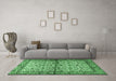 Machine Washable Persian Emerald Green Traditional Area Rugs in a Living Room,, wshtr4396emgrn