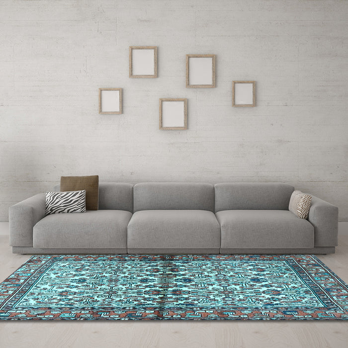 Machine Washable Persian Light Blue Traditional Rug in a Living Room, wshtr4396lblu