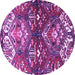 Round Machine Washable Persian Purple Traditional Area Rugs, wshtr4397pur