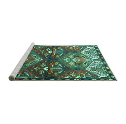 Sideview of Machine Washable Persian Turquoise Traditional Area Rugs, wshtr4397turq