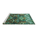 Sideview of Machine Washable Persian Turquoise Traditional Area Rugs, wshtr4397turq